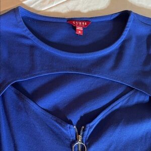 GUESS Royal Blue Crop Top with Zipper Detail